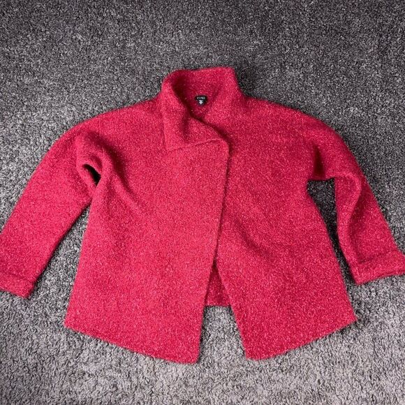 Eileen Fisher Sweater Bruco Alpaca Wool Silk Womens Small Red Lightweight Jacket - Picture 1 of 10